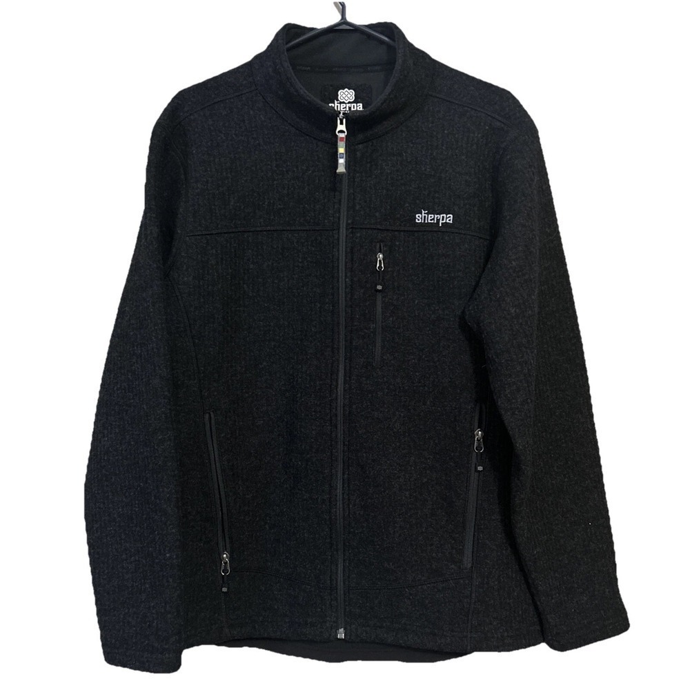 Sherpa Adventure Gear Large Wool Nepal Made Black Fleece Lined Full Zip Jacket